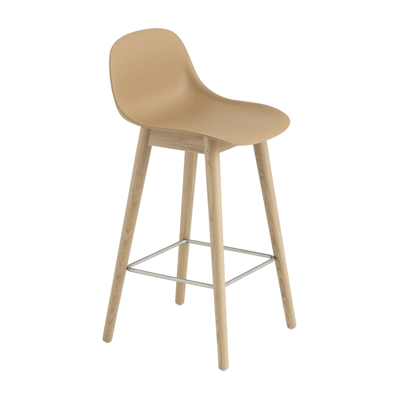 Chaise de bar 65cm ocre piétement en chêne Fiber - Muuto