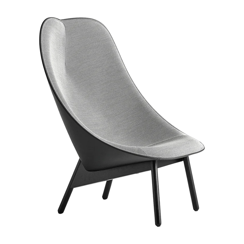 Fauteuil gris clair et chêne massif teinté noir Uchiwa - HAY