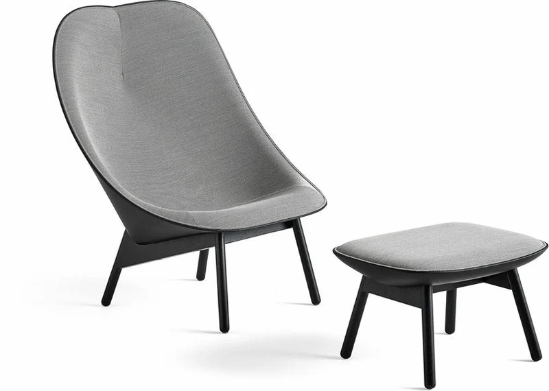 Fauteuil gris clair et chêne massif teinté noir Uchiwa - HAY