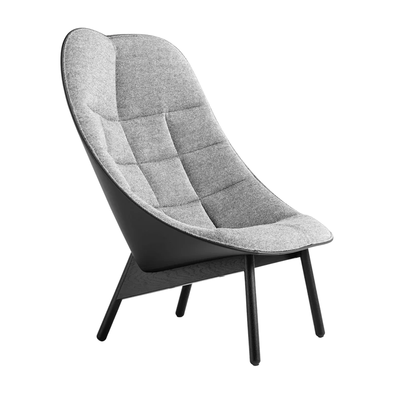 Fauteuil gris matelassé et chêne massif teinté noir Uchiwa - HAY