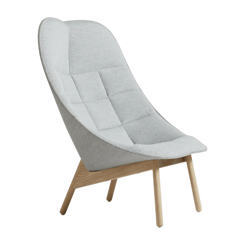 Fauteuil gris clair matelassé et chêne massif naturel Uchiwa - HAY