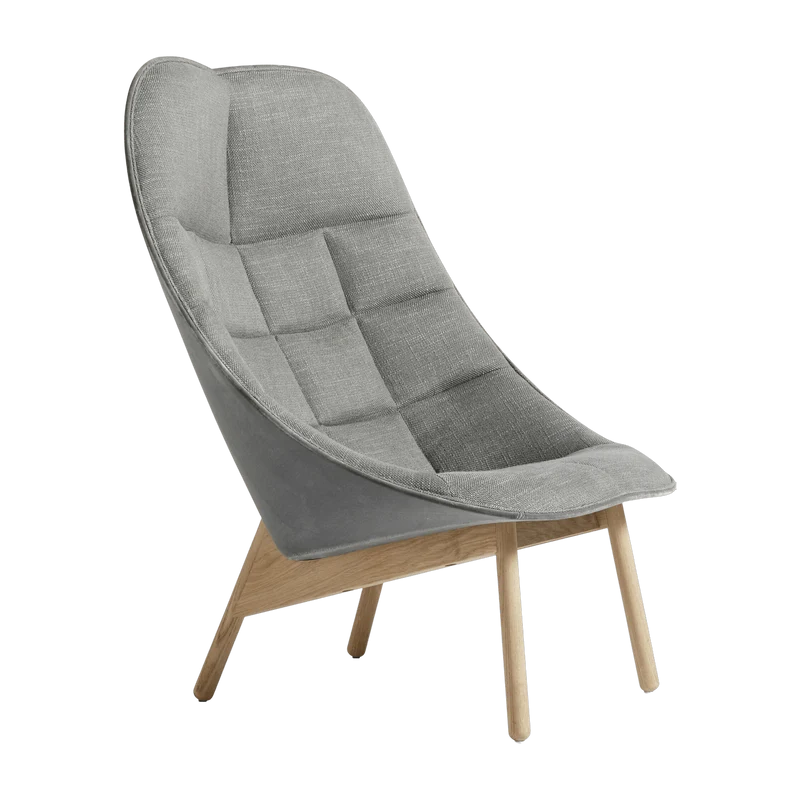 Fauteuil gris foncé matelassé et chêne massif naturel Uchiwa - HAY