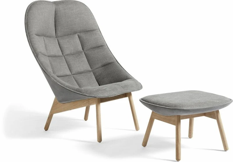 Fauteuil gris foncé matelassé et chêne massif naturel Uchiwa - HAY