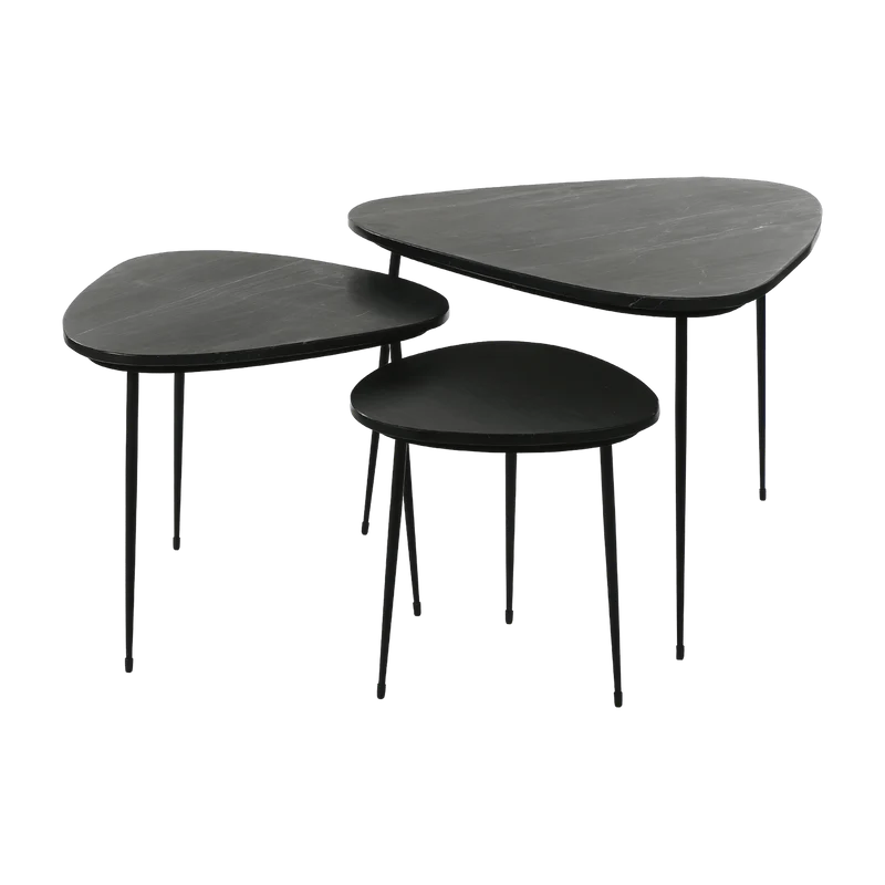 3 Tables d'appoint en marbre noir naturel Axio - Pomax