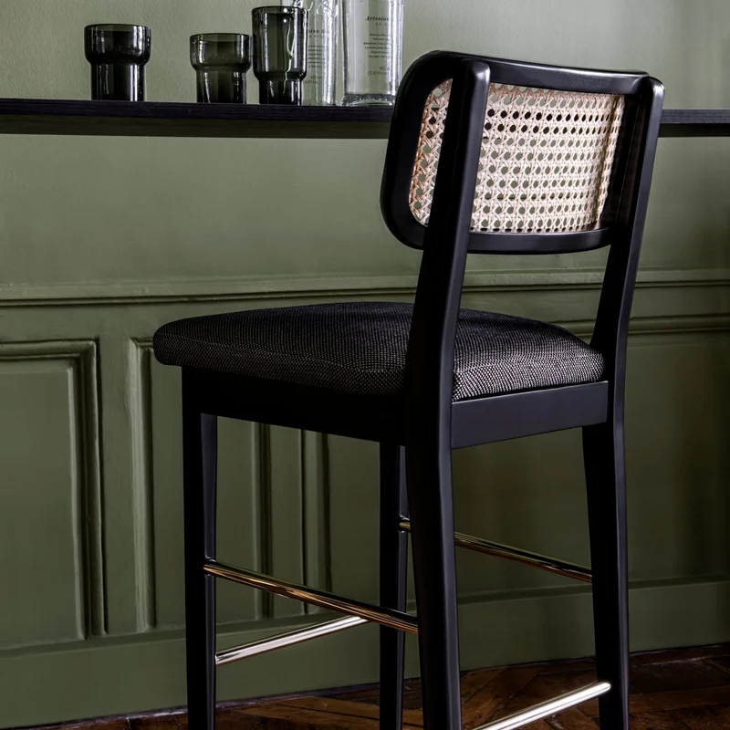 Chaise de bar cuir noir en chêne teinté noir Cannage - RED Edition