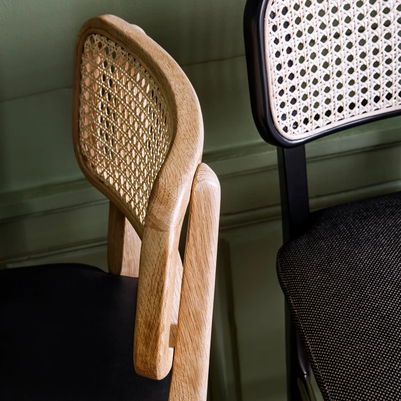 Chaise haute gris caviar en chêne naturel Cannage - RED Edition