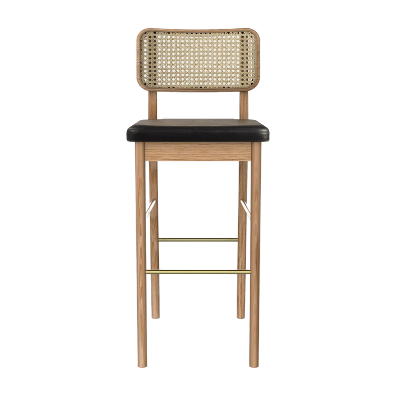 Chaise haute cuir noir en chêne teinté naturel Cannage - RED Edition