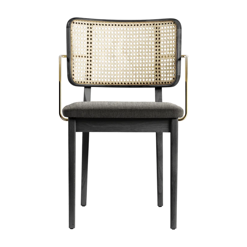 Chaise grise avec accoudoirs en chêne teinté noir Cannage - RED Edition