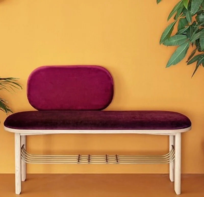 Banc velours rouge avec dossier Eustache - Hartô