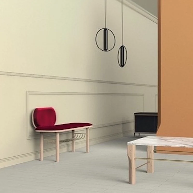 Banc velours rouge avec dossier Eustache - Hartô