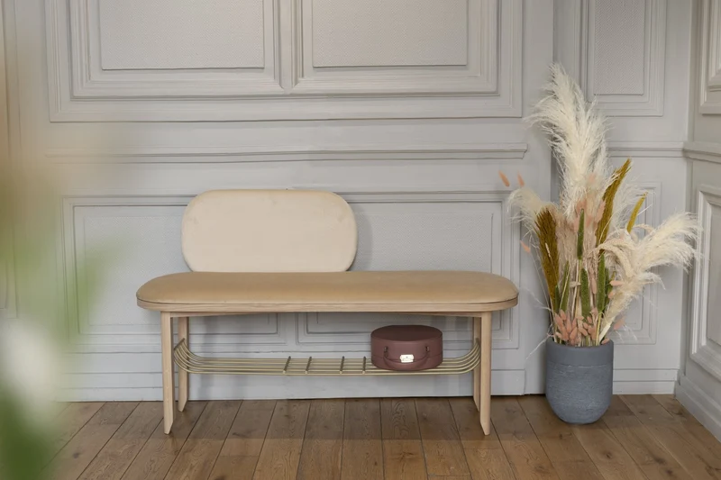 Banc velours camel avec dossier Eustache - Hartô