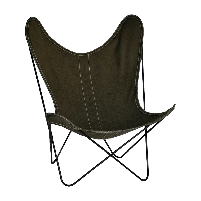 Fauteuil en lin vert avec structure en acier noir lin Indoor AA - Airborne