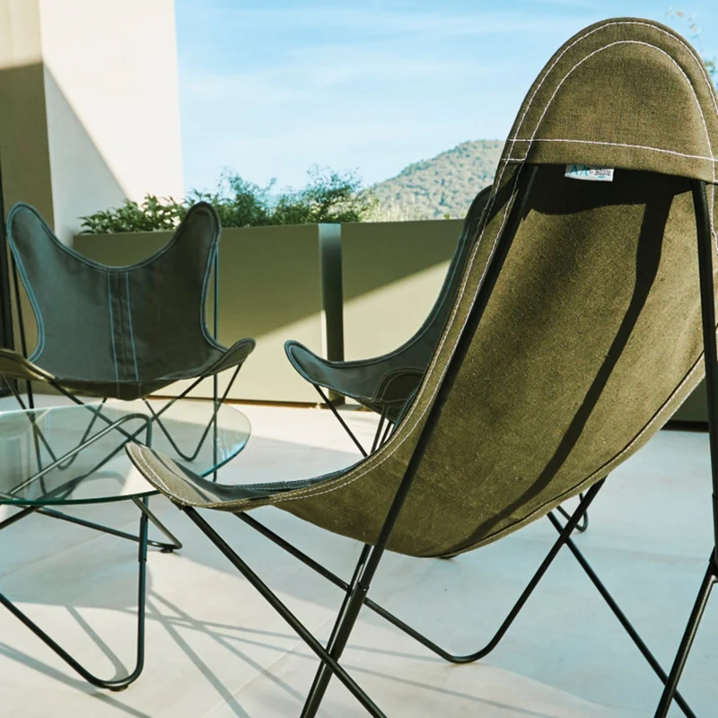 Fauteuil en lin vert avec structure en acier noir lin Indoor AA - Airborne