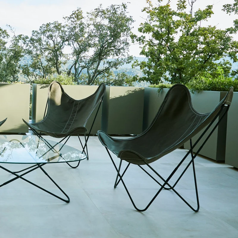 Fauteuil en lin vert avec structure en acier noir lin Indoor AA - Airborne