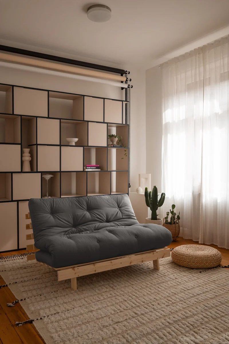 Canapé-lit gris foncé en pin massif Roots 140 - Karup Design
