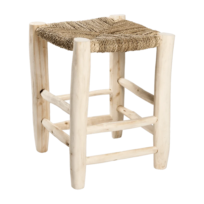 Tabouret en feuille de palmiers et bois brut - Cosydar