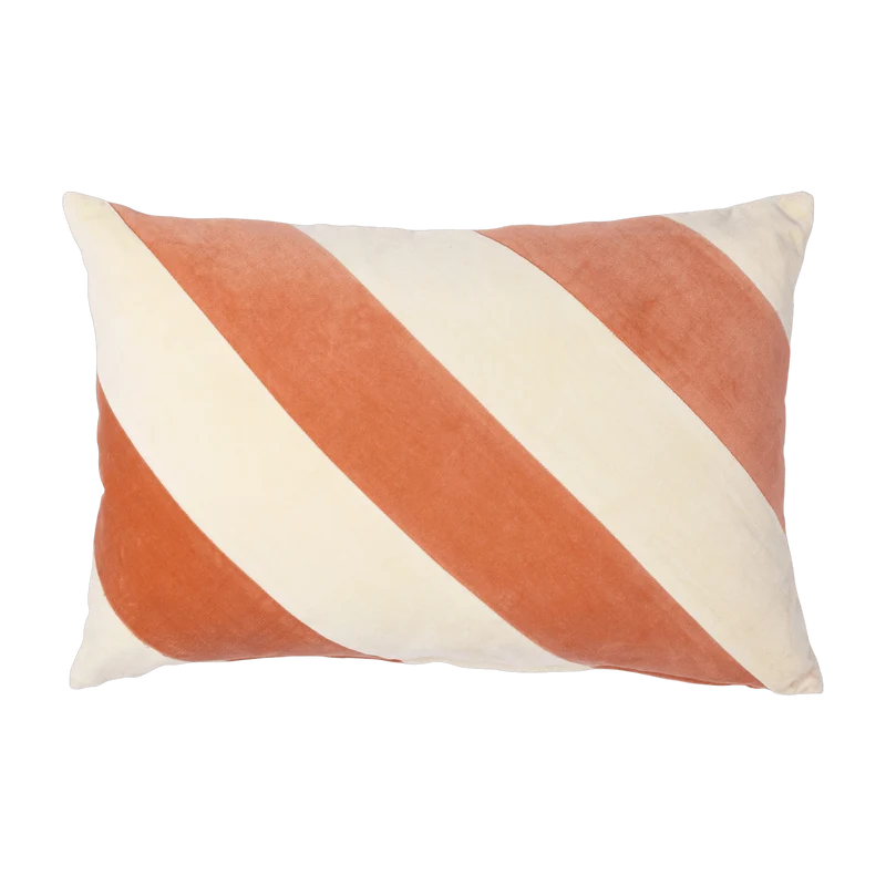 Coussin en velours rayé pêche et crème 40 x 60 cm - HKliving