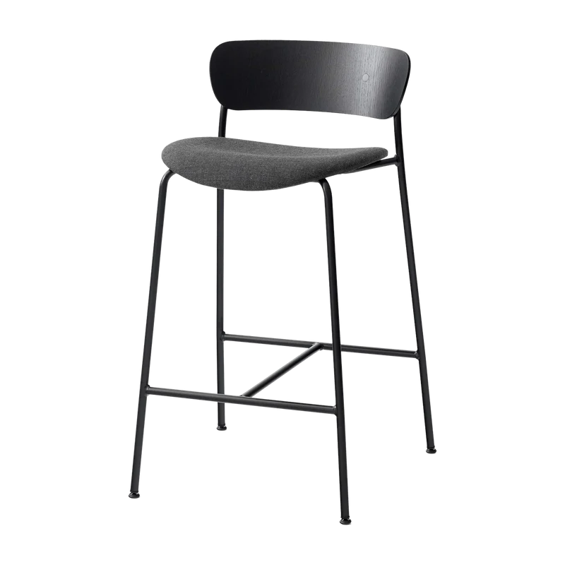 Chaise de bar en chêne noir et tissu gris AV8 Pavilion - &tradition
