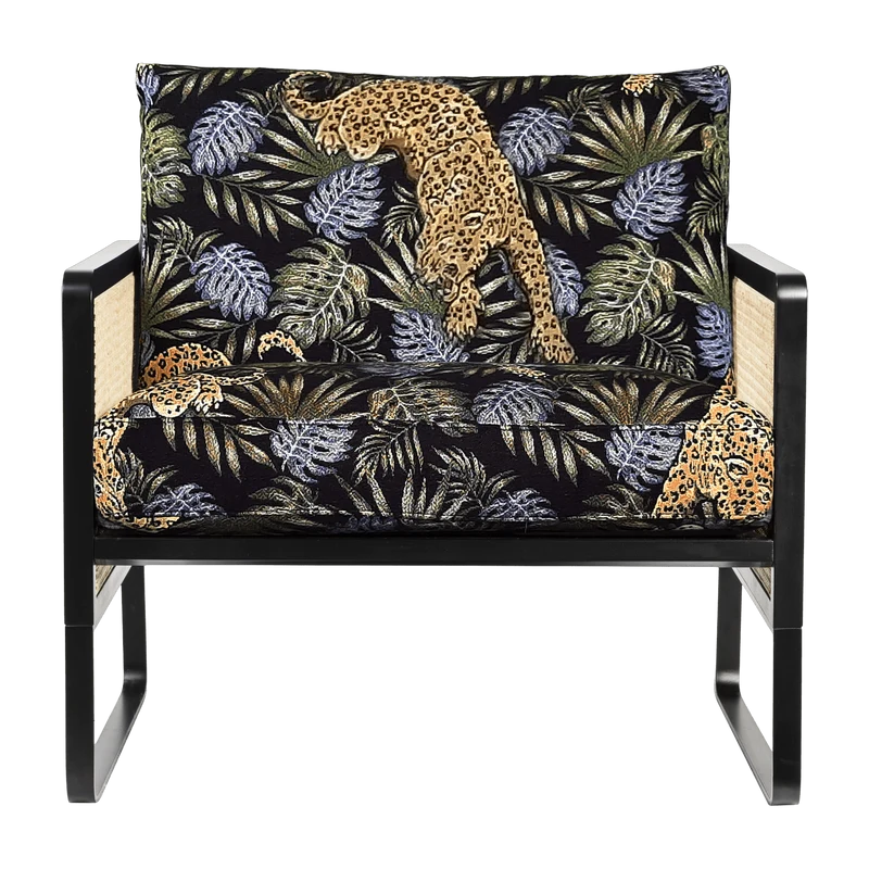 Fauteuil en tissu noir Jungle Leopard Cannage - RED Edition