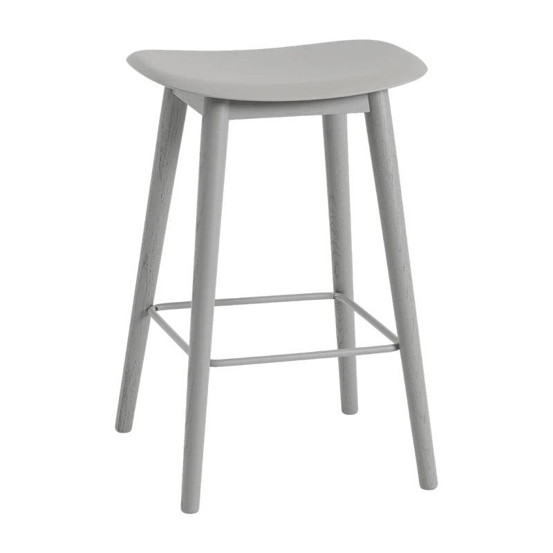 Tabouret de bar 65cm gris piétement en chêne Fiber - Muuto