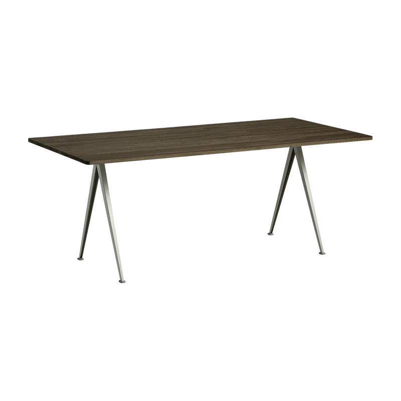 Table 190 cm en chêne fumé foncé mat et acier beige Pyramid 02 - HAY