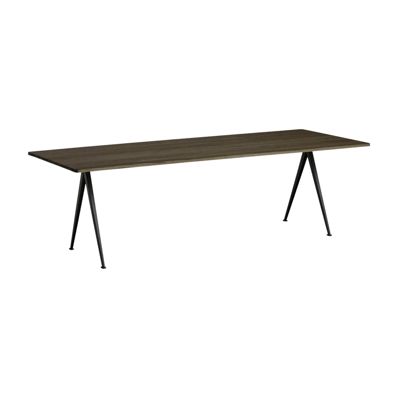 Table 250 cm en chêne massif fumé et acier noir Pyramide 02 - HAY