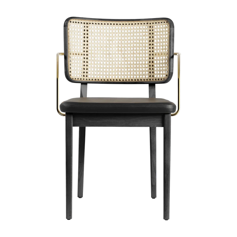 Chaise avec accoudoirs en chêne teinté noir et cuir noir Cannage - RED Edition