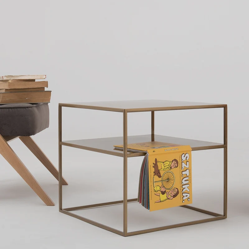 Table d'appoint carré à deux étages gold en métal 50 x 50 cm Tensio 2 - Custom Form