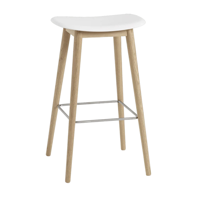 Tabouret de bar 75 cm blanc piétement en chêne naturel Fiber - Muuto