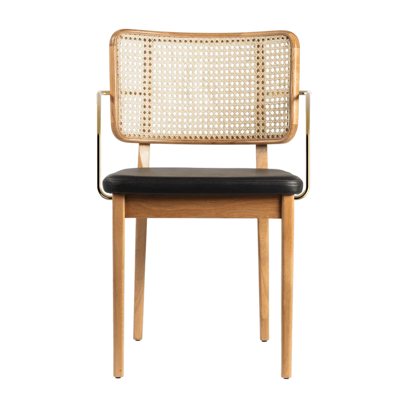 Chaise avec accoudoirs en chêne naturel et cuir noir Cannage - RED Edition