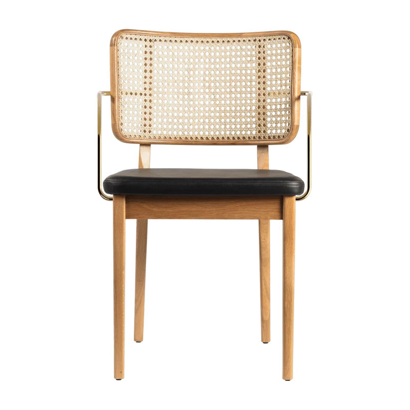 Set de 2 chaises avec accoudoirs en chêne naturel et cuir noir Cannage - RED Edition