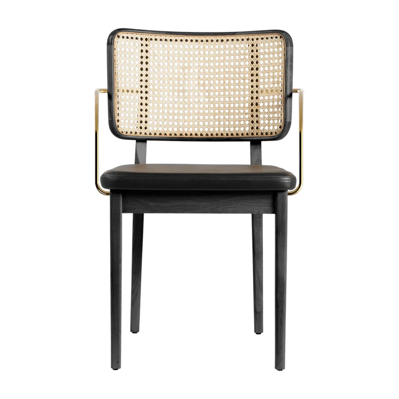 2 Chaises avec accoudoirs en chêne teinté noir et cuir noir Cannage - RED Edition