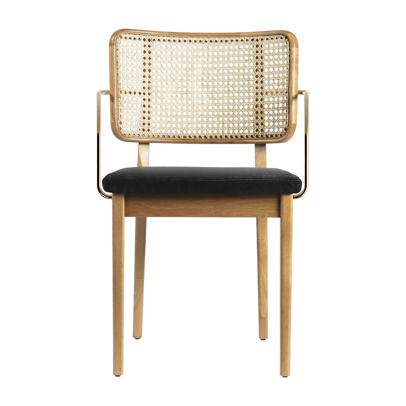Set de 2 chaises en velours gris avec accoudoirs en chêne naturel Cannage - RED Edition