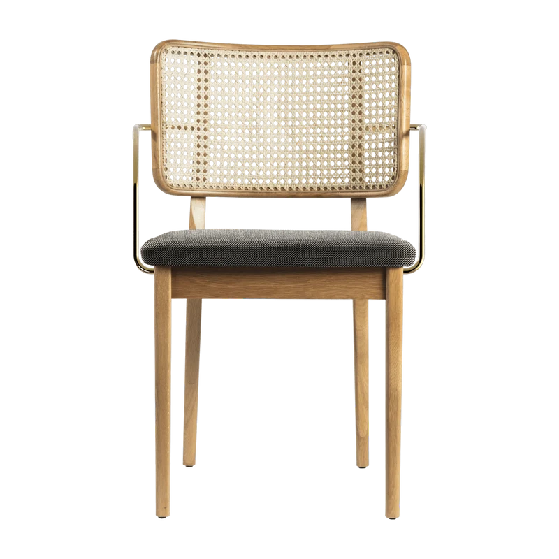 2 Chaises grises avec accoudoirs en chêne naturel Cannage - RED Edition