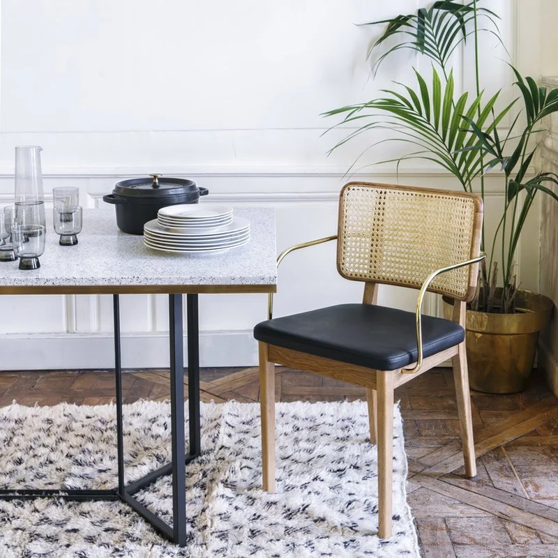 2 Chaises grises avec accoudoirs en chêne naturel Cannage - RED Edition