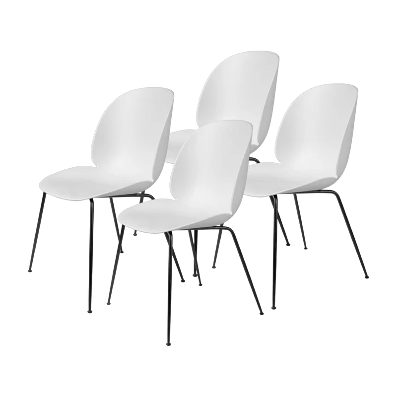 4 Chaises blanc Albâtre et piètement métal noir mat Beetle - Gubi
