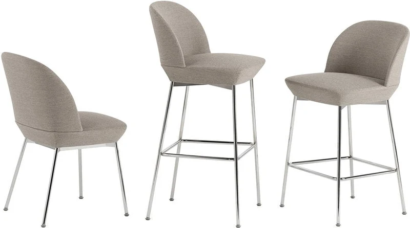 Chaise de bar 65 cm gris beige et pieds chrome Oslo - Muuto