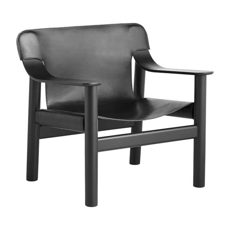 Fauteuil en chêne avec housse en cuir noir Bernard - HAY