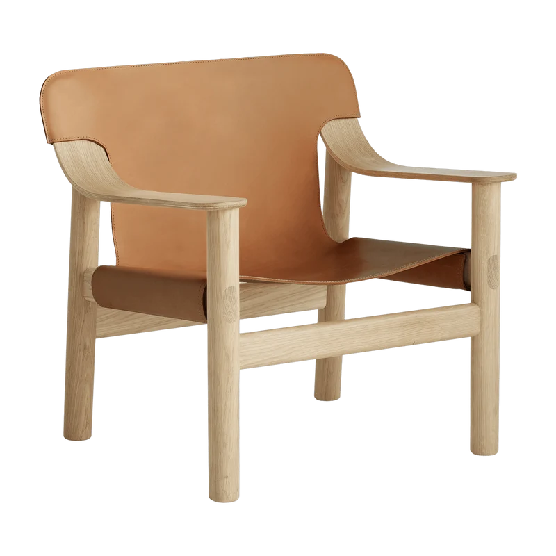 Fauteuil en chêne avec housse en cuir marron Bernard - HAY