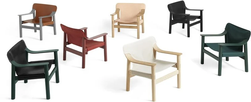 Fauteuil en chêne avec housse en cuir marron Bernard - HAY