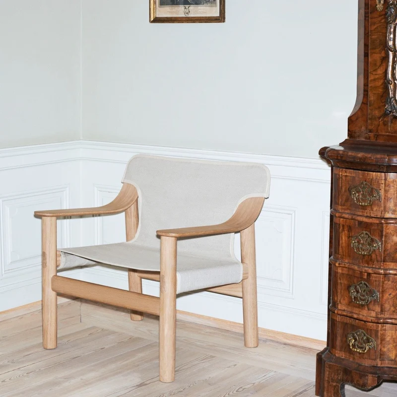 Fauteuil en chêne avec housse en toile écru Bernard - HAY