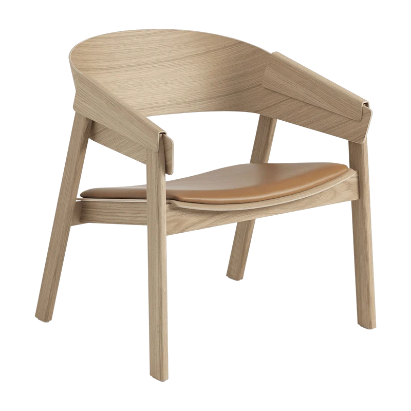 Fauteuil Lounge en chêne et assise cuir cognac Cover - Muuto