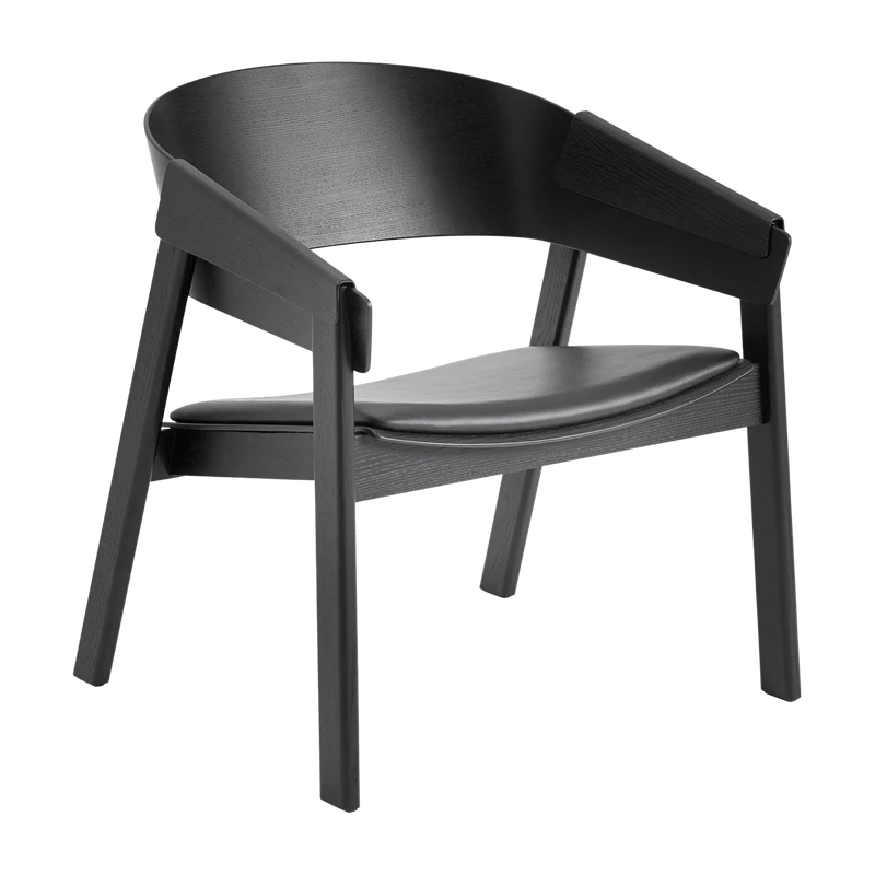 Fauteuil Lounge en chêne noir et assise cuir noir Cover - Muuto
