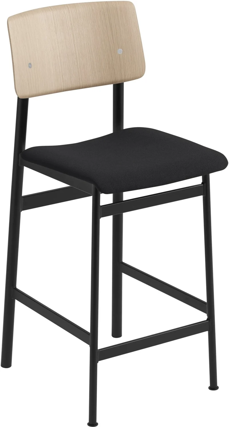 Chaise de bar en chêne et assise noire 65 cm Loft - Muuto