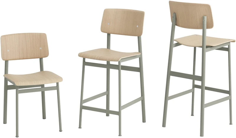 Chaise de bar en chêne et assise verte 65 cm Loft - Muuto