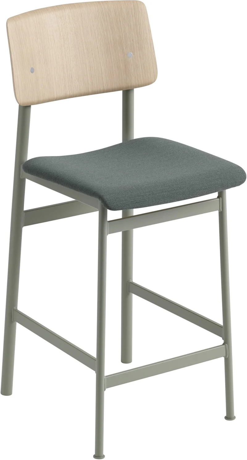 Chaise de bar en chêne et assise verte 65 cm Loft - Muuto