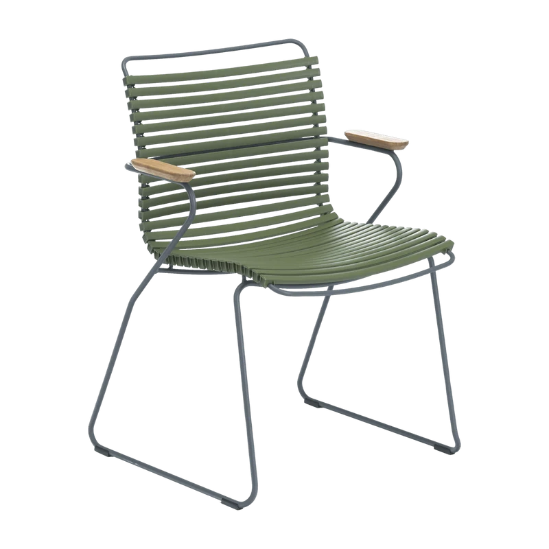 Chaise en métal et plastique vert olive avec accoudoirs CLICK - Houe