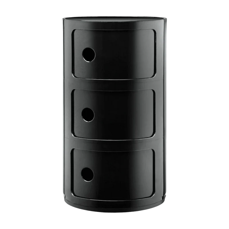 Table de chevet noire brillant 3 tiroirs Componibili - Kartell