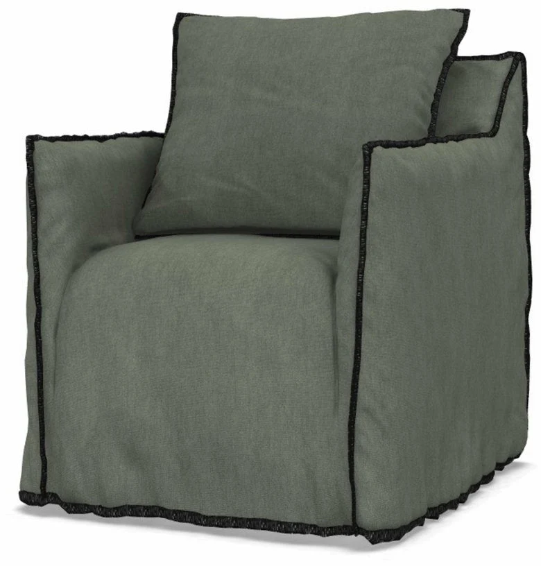 Fauteuil vert sauge surpiqûres noires Ghost 05 - Gervasoni
