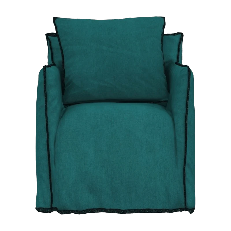 Fauteuil bleu caraïbes surpiqûres noires Ghost 05 - Gervasoni